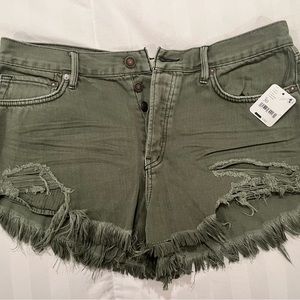 Free People Green Denim Shorts